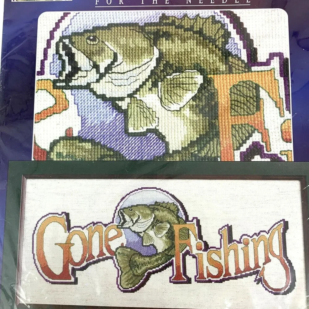 Vtg Designs for the Needle Natures Window Gone Fishing Counted Cross Stitch Kit